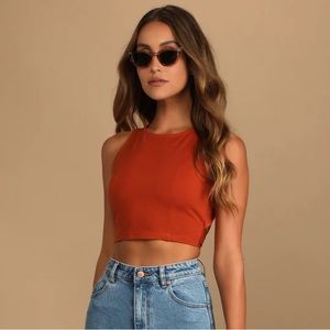 Lulus Let's Tie It Rust Orange Tie-Back Cropped Tank Top